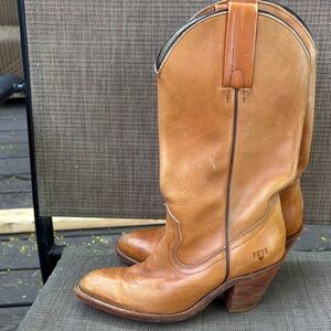 Frye Cognac Leather Mid-Calf Western Heeled Boots